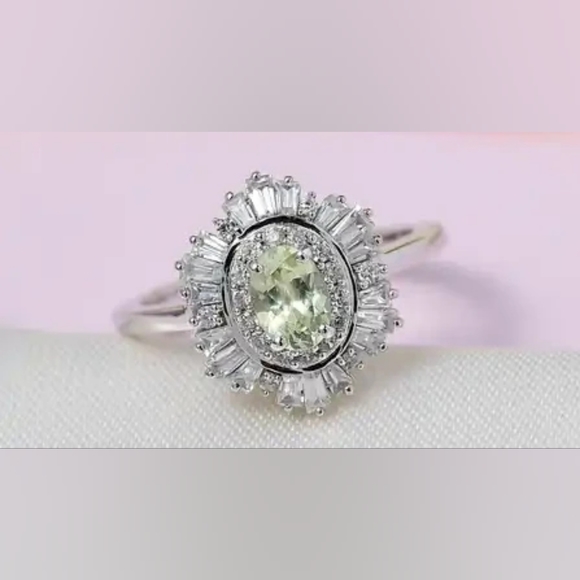 Natural Chrysoberyl and White Zircon Ring in Platinum Over Sterling Silver - Picture 3 of 6